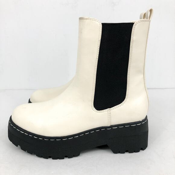 MIA Womens Cayden Chelsea Boot US 6 White Vegan Leather Platform Lug Sole NWOB - Picture 7 of 13